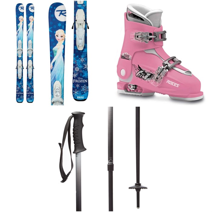 Rossignol - Frozen Skis + Kid-X 4 Bindings - Girls' + Roces Idea Adjustable Alpine Ski Boots (19-22) - Kids' + evo Lil Send'r Adjustable Ski Poles - Little Kids'