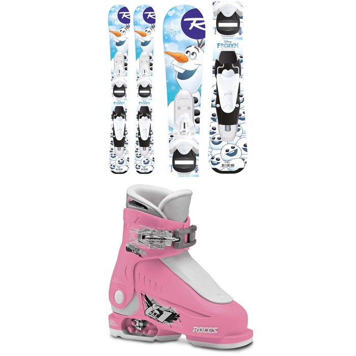 Rossignol - Frozen Baby Skis + Kid-X 4 Bindings - Little Girls' + Roces Idea Adjustable Alpine Ski Boots (16.0-18.5) - Little Kids'