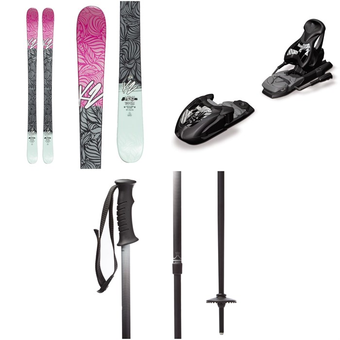 K2 - Missy Skis - Girls' + Marker M7.0 Free Ski Bindings - Big Kids' + evo Lil Send'r Adjustable Ski Poles - Little Kids'