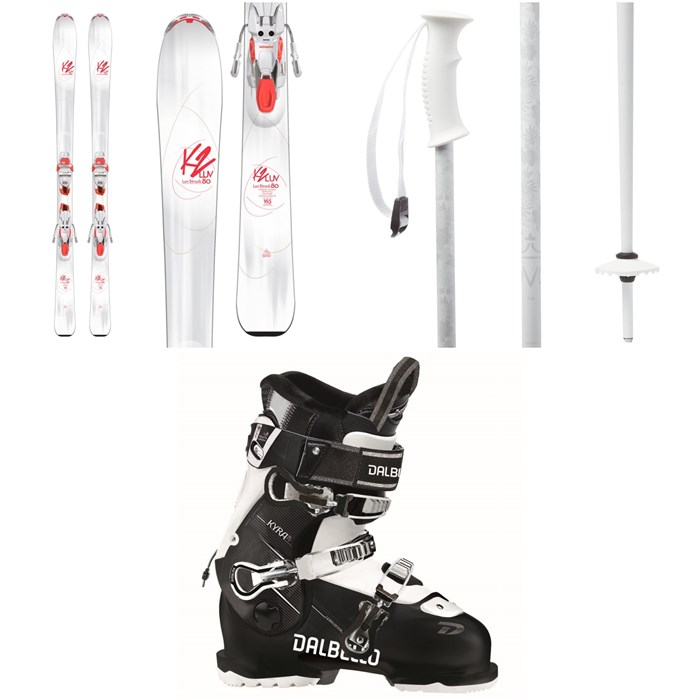 K2 - Luv Struck 80 Skis + ER3 10 TCx Light Bindings - Women's + evo Double-E Ski Poles + Dalbello Kyra 75 Ski Boots - Women's