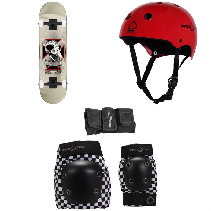 Birdhouse - Hawk Skull 2 Chrome 7.75 Skateboard Complete + Pro-Tec Classic Skate Skateboard Helmet + Street Gear Junior Skateboard Pads