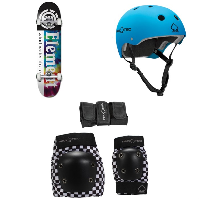 Element - Tie Dye Section 7.7 Skateboard Complete + Pro-Tec Classic Skate Skateboard Helmet + Street Gear Junior Skateboard Pads