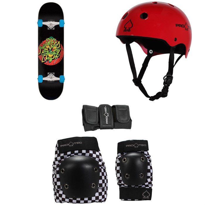 Santa Cruz Skateboards - Santa Cruz TMNT Turtle Power 7.5 Skateboard Complete + Pro-Tec Classic Skate Skateboard Helmet + Street Gear Junior Skateboard Pads