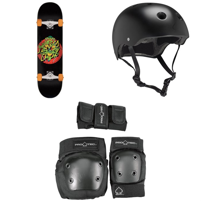 Santa Cruz Skateboards - Santa Cruz TMNT Turtle Power 7.75 Skateboard Complete + Pro-Tec Classic Skate Skateboard Helmet + Street Gear Junior Skateboard Pads
