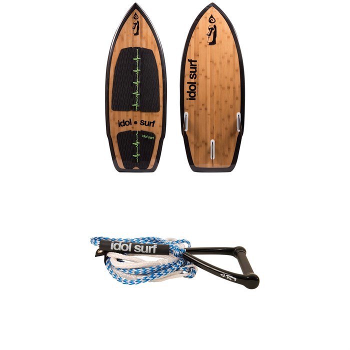 Idol Surf - Twist LE Bamboo Wakesurf Board + Handle & 24 ft Surf Rope