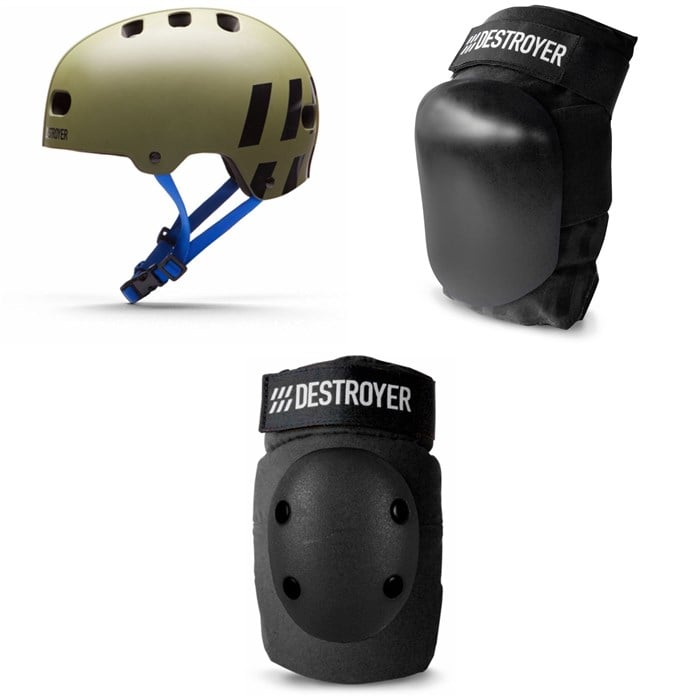 Destroyer - Multi-Impact Skateboard Helmet + Destroyer P Series Skateboard Knee Pads + Destroyer The Elbow Pads