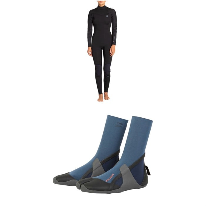 Billabong - 3/2 Synergy Flatlock Back Zip Wetsuit - Women's + Billabong 3mm Furnace Synergy Wetsuit Booties - Women's