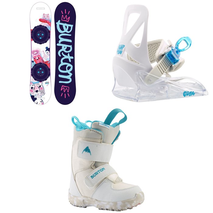 Burton - Chicklet Snowboard - Girls' + Grom Snowboard Bindings - Little Kids' + Mini Grom Snowboard Boots - Little Kids' 2021