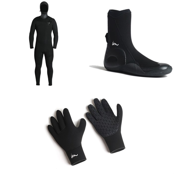 Imperial Motion - Imperial Motion 5/4/3 Lux Deluxe Hooded Chest Zip Wetsuit + Imperial Motion 5mm Lux Round Toe Wetsuit Booties + Imperial Motion 3mm Lux Wetsuit Gloves
