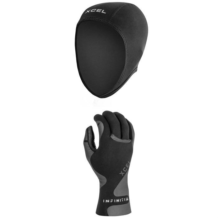 XCEL - 0.5mm Axis Wetsuit Cap + XCEL 1.5mm Infiniti 5-Finger Wetsuit Gloves