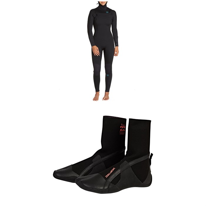 Billabong - Synergy 5/4 Chest Zip Hooded Wetsuit - Women's + Billabong Furnace Synergy 5mm Split Toe Wetsuit Boots - Women's