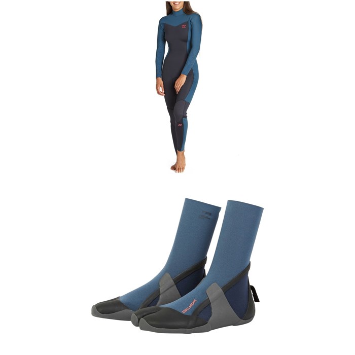 Billabong - Synergy 4/3 Back Zip GBS Wetsuit - Women's + Furnace Synergy 3mm Split Toe Wetsuit Booties - Women's