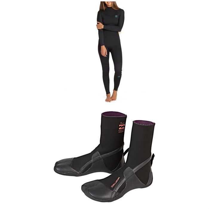 Billabong - 4/3 Synergy Back Zip GBS Wetsuit - Women's + Billabong Furnace Synergy 3mm Split Toe Wetsuit Boots - Women's