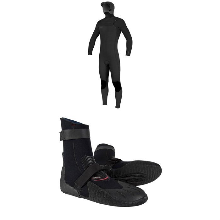 O'Neill - 5/4+ Hyperfreak Chest Zip Hooded Wetsuit + Heat 5mm Round Toe Boots