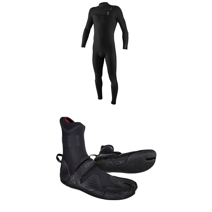 O'Neill - 4/3+ Hyperfreak Chest Zip Wetsuit + 3/2 Psycho Tech Split Toe Wetsuit Boots