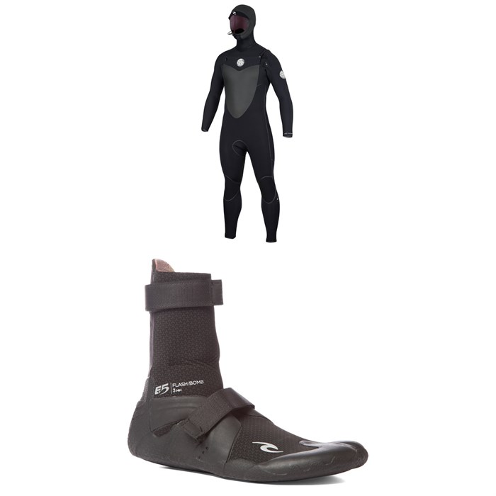 Rip Curl - 4/3 Flashbomb Hooded Wetsuit + Flashbomb 3mm Hidden Split Toe Boots