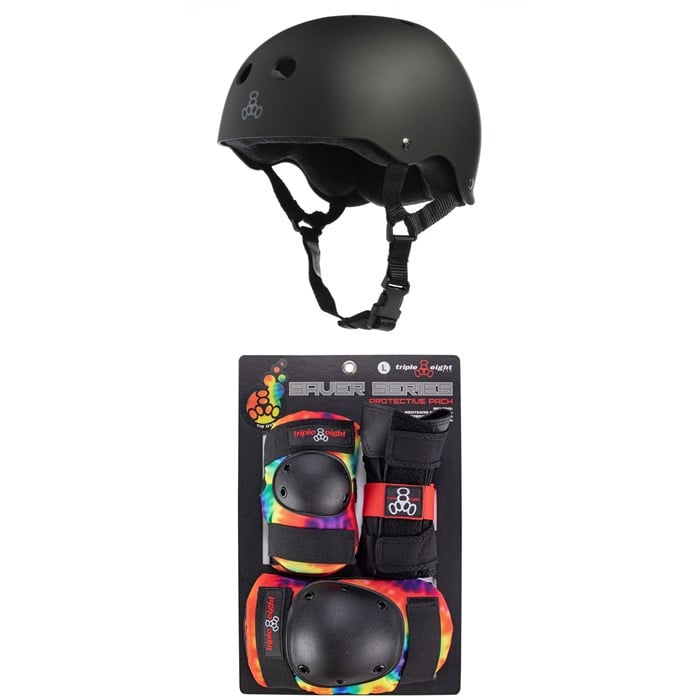 Triple 8 - Sweatsaver Liner Skateboard Helmet + Saver Series Color Collection Skateboard JR Pad Set