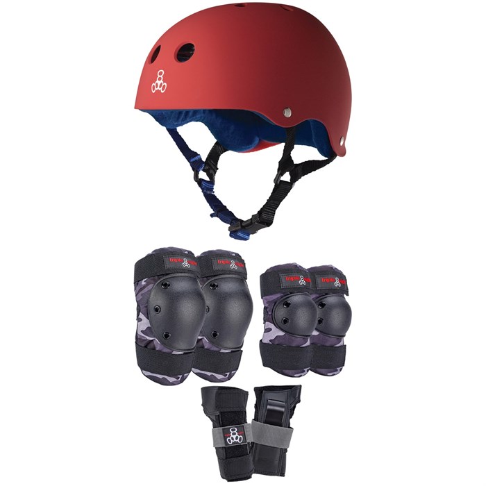 Triple 8 - Sweatsaver Liner Skateboard Helmet + Saver Series Color Collection Skateboard Pad Set