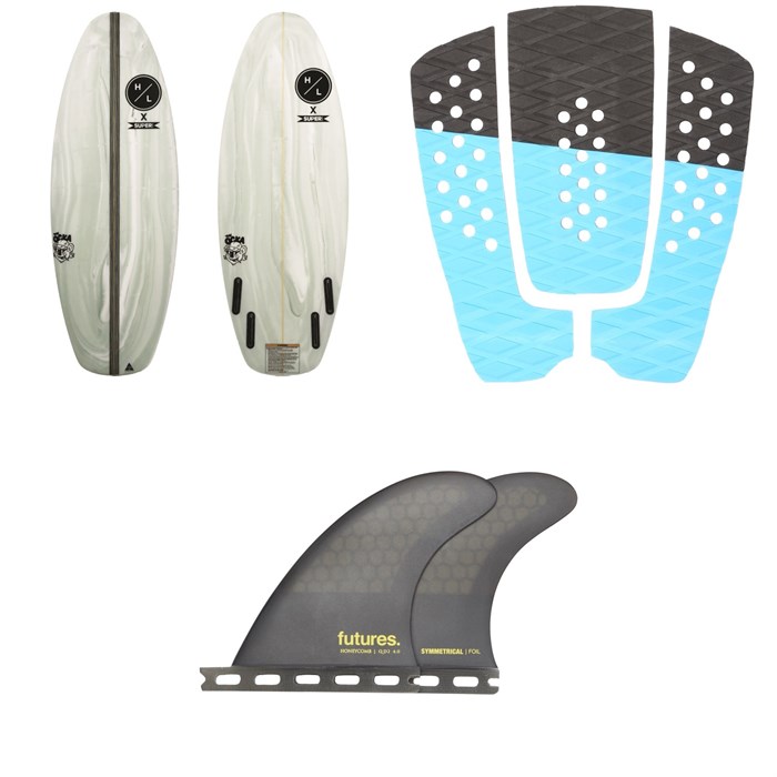Hyperlite - x Superbrand Ocka Wakesurf Board w/ EVA Wakesurf Traction Pad Kit + Futures Honeycomb QD2 4.00 Medium Quad Fin Pair