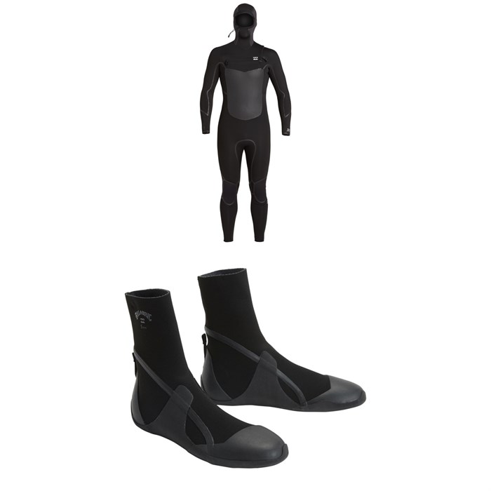Billabong - 5/4 Absolute + Chest Zip Hooded Wetsuit + 5mm Absolute Round Toe Wetsuit Boots