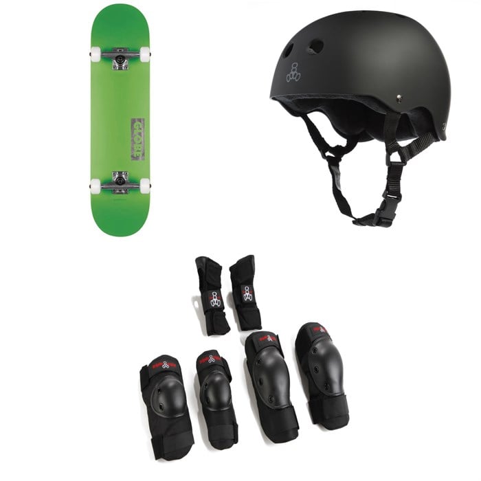 Globe - Goodstock Skateboard Complete + Triple 8 Sweatsaver Liner Skateboard Helmet + Triple 8 Saver Series High Impact Skateboard Pad Set