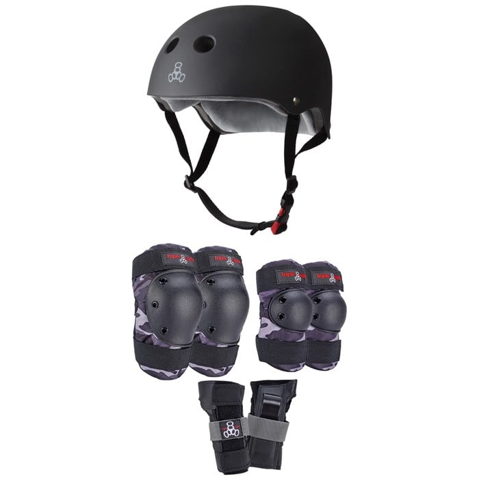 Triple 8 - The Certified Sweatsaver Skateboard Helmet + Saver Series Color Collection Skateboard Pad Set