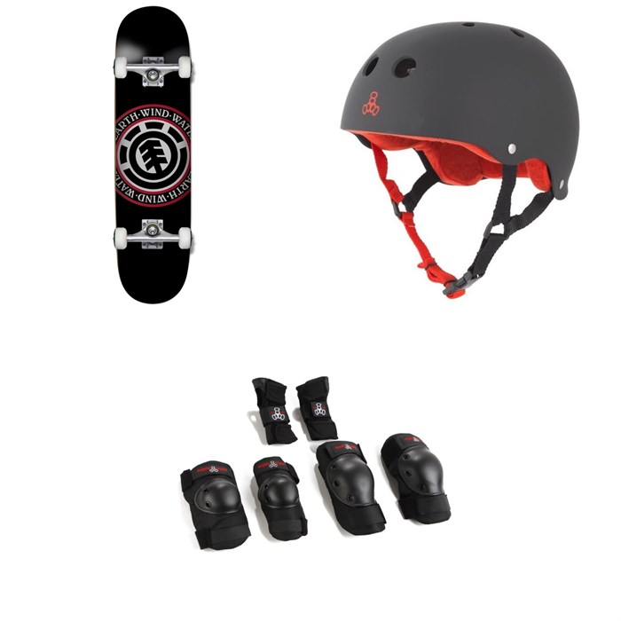 Element - Seal 7.75 Skateboard Complete + Triple 8 Sweatsaver Liner Skateboard Helmet + Saver Series High Impact Skateboard Pad Set