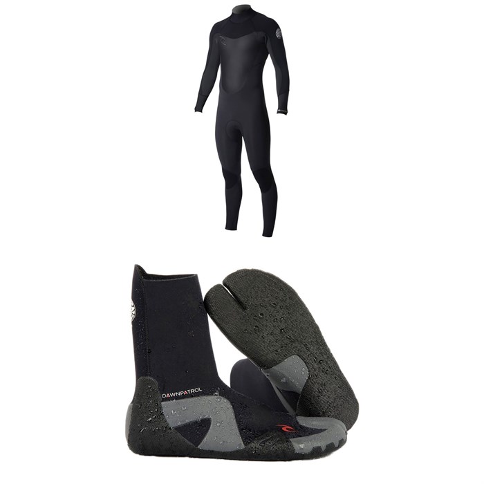 Rip Curl - 4/3 Dawn Patrol Back Zip Wetsuit + Dawn Patrol 3mm Split Toe Boots