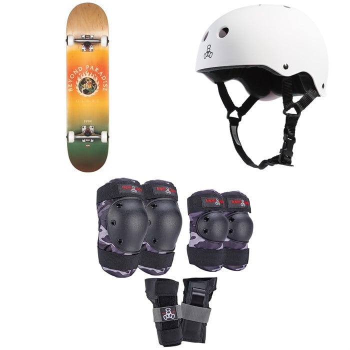 Globe - G1 Ablaze 7.75 Skateboard Complete + Triple 8 Sweatsaver Liner Skateboard Helmet + Saver Series Color Collection Skateboard Pad Set