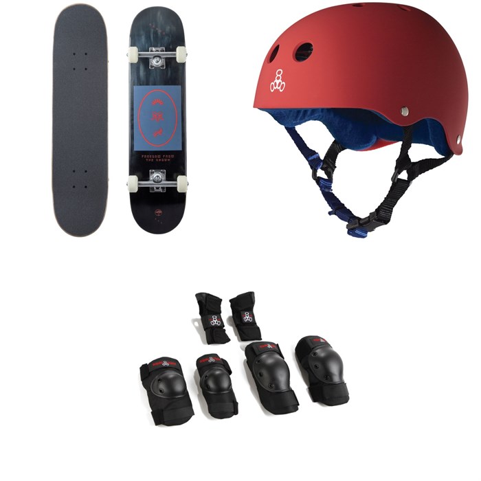 Arbor - Whiskey 7.75 Recruit Skateboard Complete + Triple 8 Sweatsaver Liner Skateboard Helmet + Saver Series High Impact Skateboard Pad Set