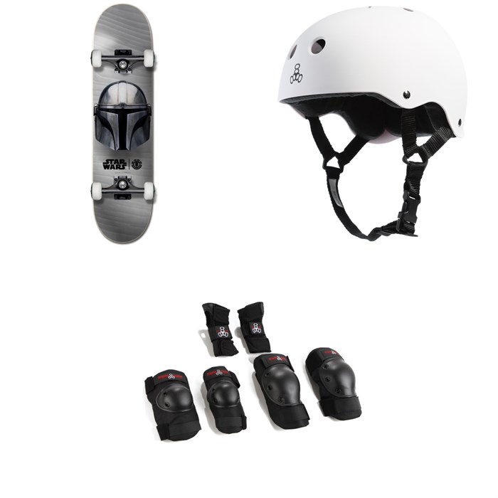 Element - Star Wars Beskar 8.0 Skateboard Complete + Triple 8 Sweatsaver Liner Skateboard Helmet + Saver Series High Impact Pad Set