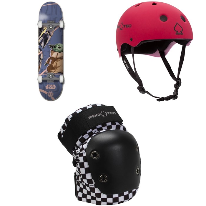 Element - Star Wars Mando Child 8.0 Skateboard Complete + Pro-Tec Classic Skate Skateboard Helmet + Street Skateboard Knee Pads
