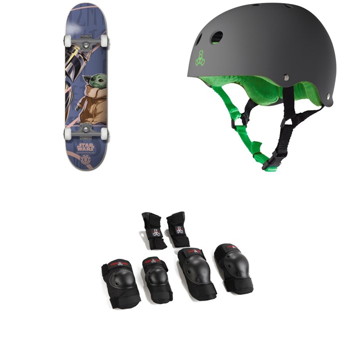 Element - Star Wars Mando Child 8.0 Skateboard Complete + Triple 8 Sweatsaver Liner Skateboard Helmet + Saver Series High Impact Skateboard Pad Set