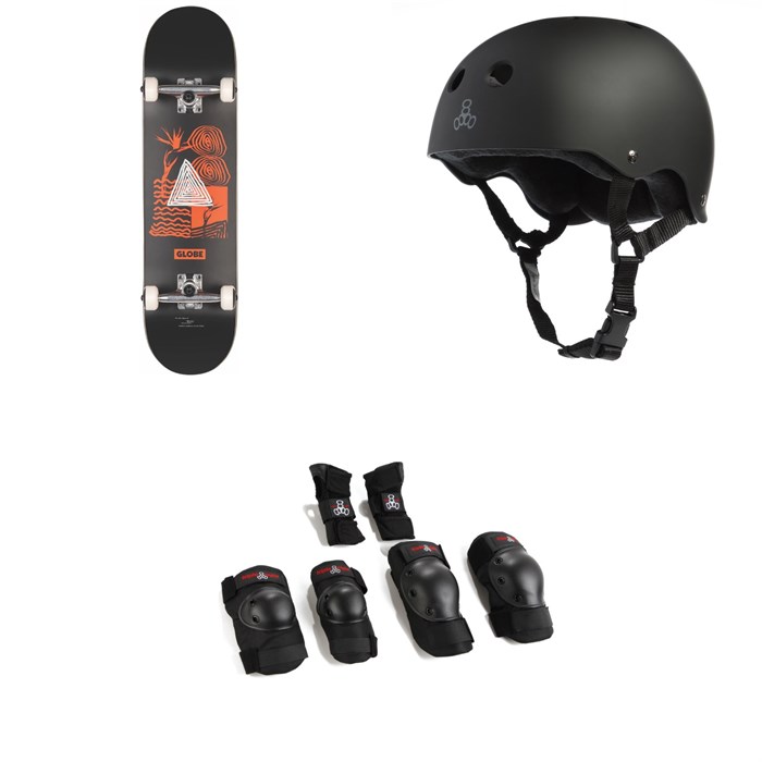Globe - G1 Fairweather Skateboard Complete + Triple 8 Sweatsaver Liner Skateboard Helmet + Saver Series High Impact Skateboard Pad Set