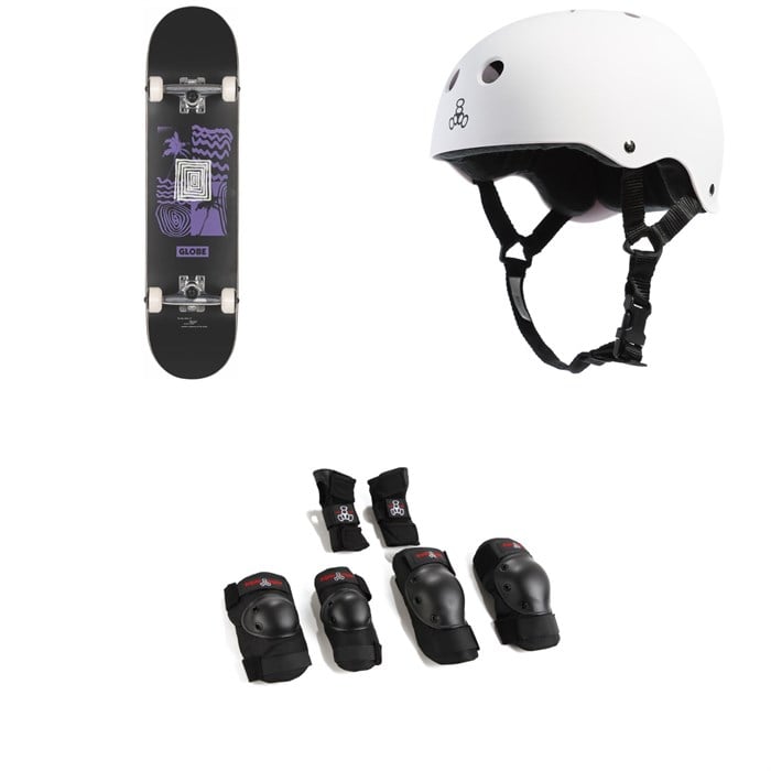 Globe - G1 Fairweather Skateboard Complete + Triple 8 Sweatsaver Liner Skateboard Helmet + Saver Series High Impact Skateboard JR Pad Set