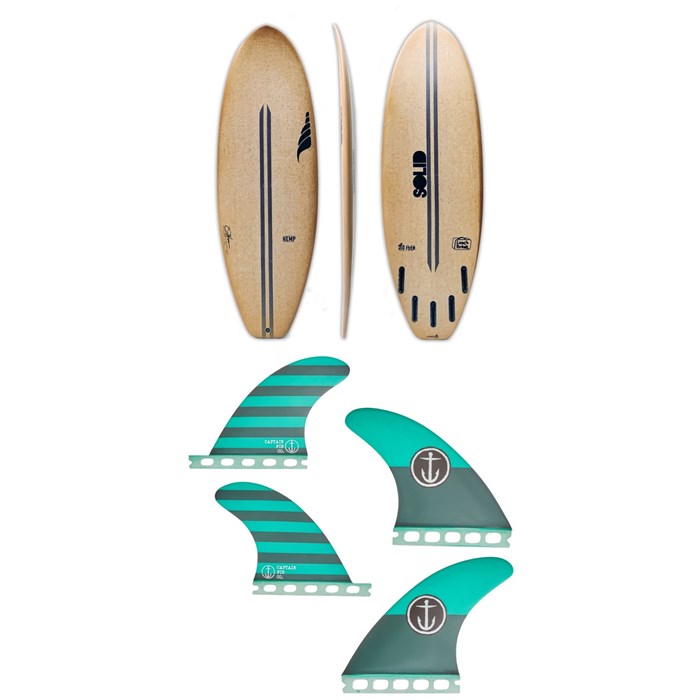 Solid Surf Co - Lunch Break Surfboard + Captain Fin CF Medium Single Tab Quad Fin Set