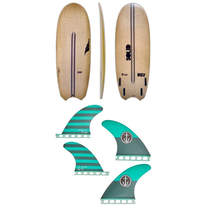 Solid Surf Co - Bento Box Surfboard + Captain Fin CF Medium Single Tab Quad Fin Set