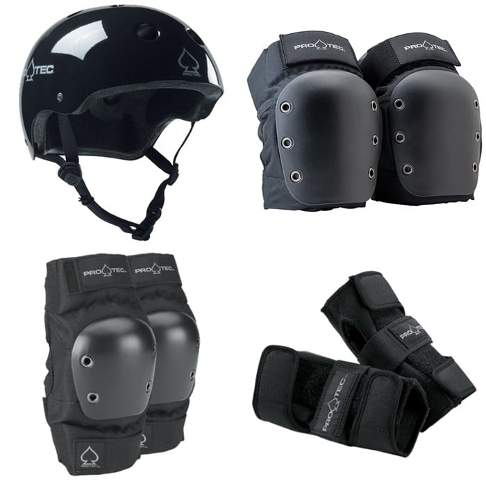 Pro-Tec - Pro-Tec The Classic Certified EPS Skateboard Helmet + Street Open Back Skateboard Knee Pads + Street Skateboard Elbow Pads + Street Skateboard Wrist Pads