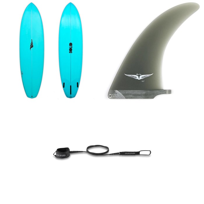 Solid Surf Co - Diamond Jig Surfboard + True Ames Skip Frye Longboard Fin + Dakine Kaimana Team 8' Leash