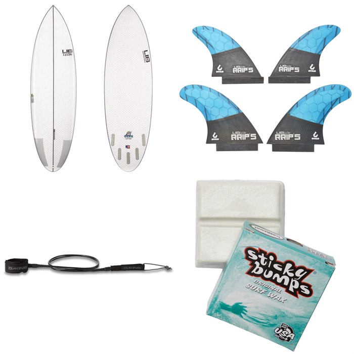 Lib Tech - Nude Bowl Surfboard + Lib Tech Quad Medium Fin Set + Dakine Kainui Team 6' Leash + Sticky Bumps Basecoat Wax