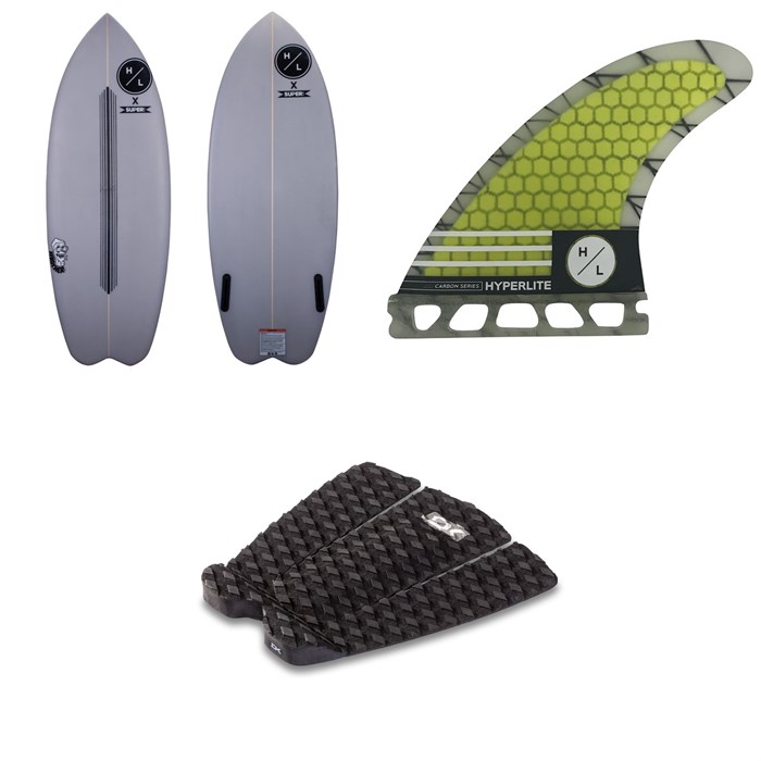 Hyperlite - Frother Wakesurf Board 2021 + 4.75 Carbon Surf Fin Set + Dakine Andy Irons Pro Traction Pad