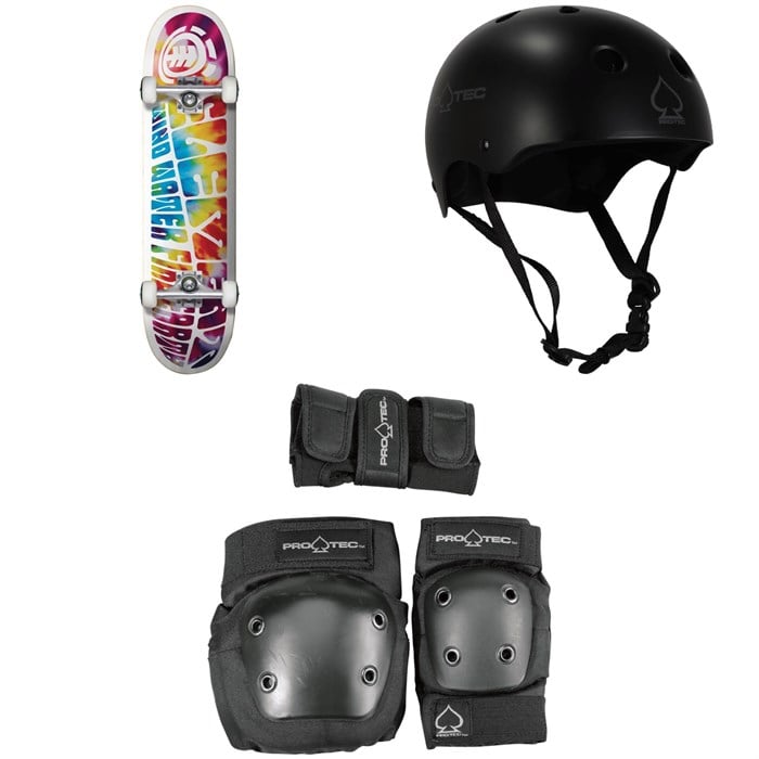 Element - Trip Out 7.75 Skateboard Complete + Pro-Tec Classic Skate Skateboard Helmet + Street Gear Junior Skateboard Pads 3-Pack - Big Kids'