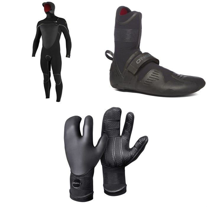 O'Neill - 5.5/4+ Psycho Tech Chest Zip Hooded Wetsuit + 5mm Psycho Tech RT Wetsuit Boots + 5mm Psycho Tech Lobster Gloves