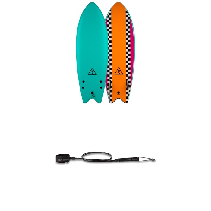 Catch Surf - Heritage 5'6" Retro Fish Twin Fin Surfboard + Dakine Kainui Team 6'0" Leash