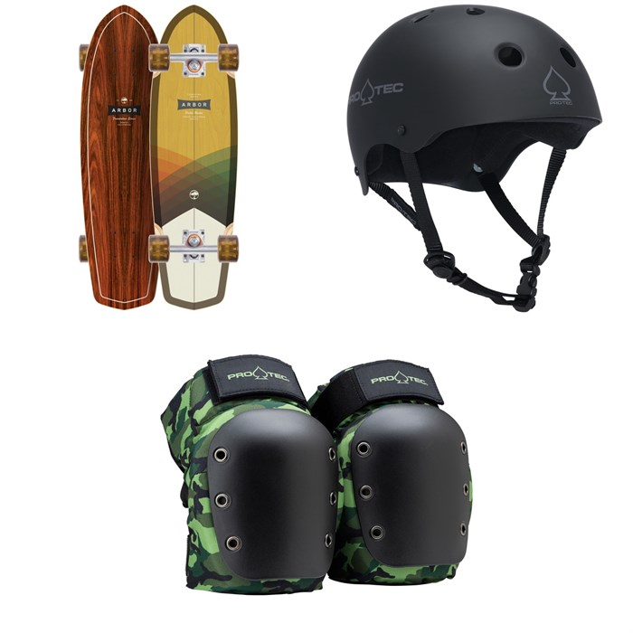 Arbor - Arbor Pocket Rocket Foundation Cruiser Skateboard Complete + Pro-Tec The Classic Certified EPS Skateboard Helmet + Street Open Back Skateboard Knee Pads