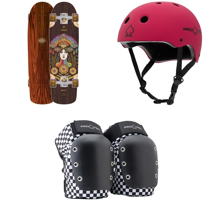 Arbor - Arbor Pilsner Solstice B4BC Cruiser Complete + Pro-Tec The Classic Certified EPS Skateboard Helmet + Street Open Back Skateboard Knee Pads