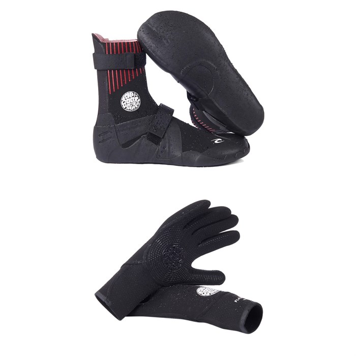 Rip Curl - 5mm Flashbomb Hidden Split Toe Boots + 5/3 Flashbomb 5-Finger Wetsuit Gloves