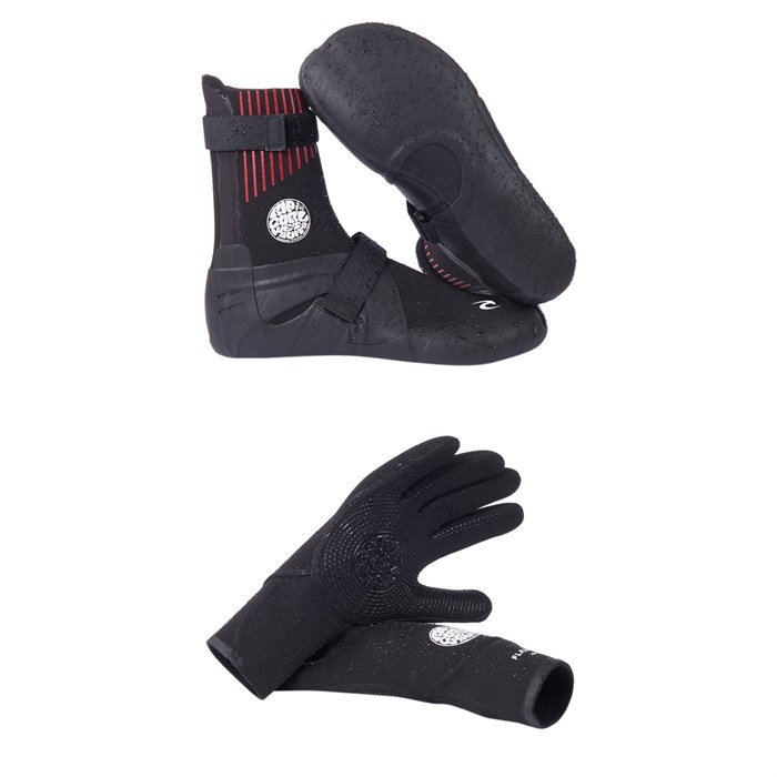 Rip Curl - 5mm Flashbomb Round Toe Boots + 5/3 Flashbomb 5-Finger Wetsuit Gloves