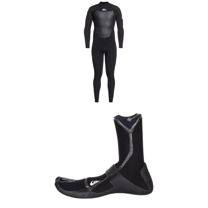 Quiksilver - 4/3 Syncro Back Zip GBS Wetsuit + 3mm M-Sessions Split Toe Wetsuit Boots