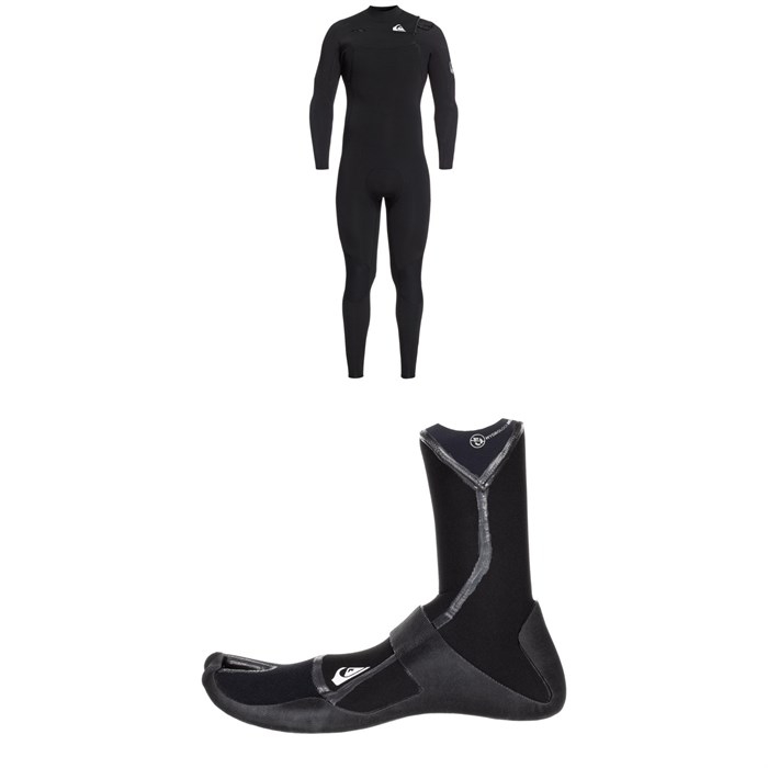 Quiksilver - 4/3 Syncro Chest Zip GBS Wetsuit + 3mm M-Sessions Split Toe Wetsuit Boots